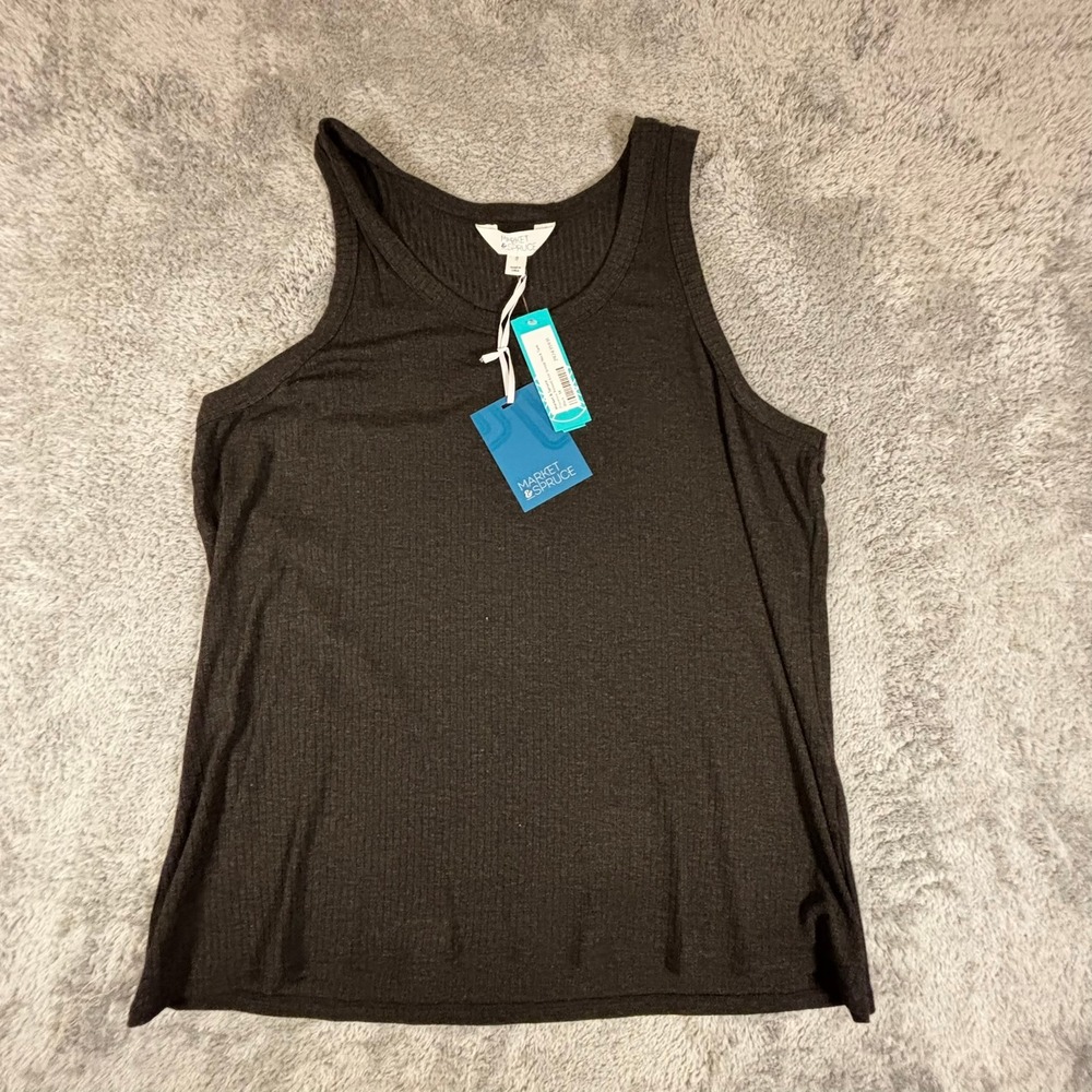 Market and Spruce Black Ribbed Knit Scoop Neck Tank Top 1X WGK11201-PL NWT
